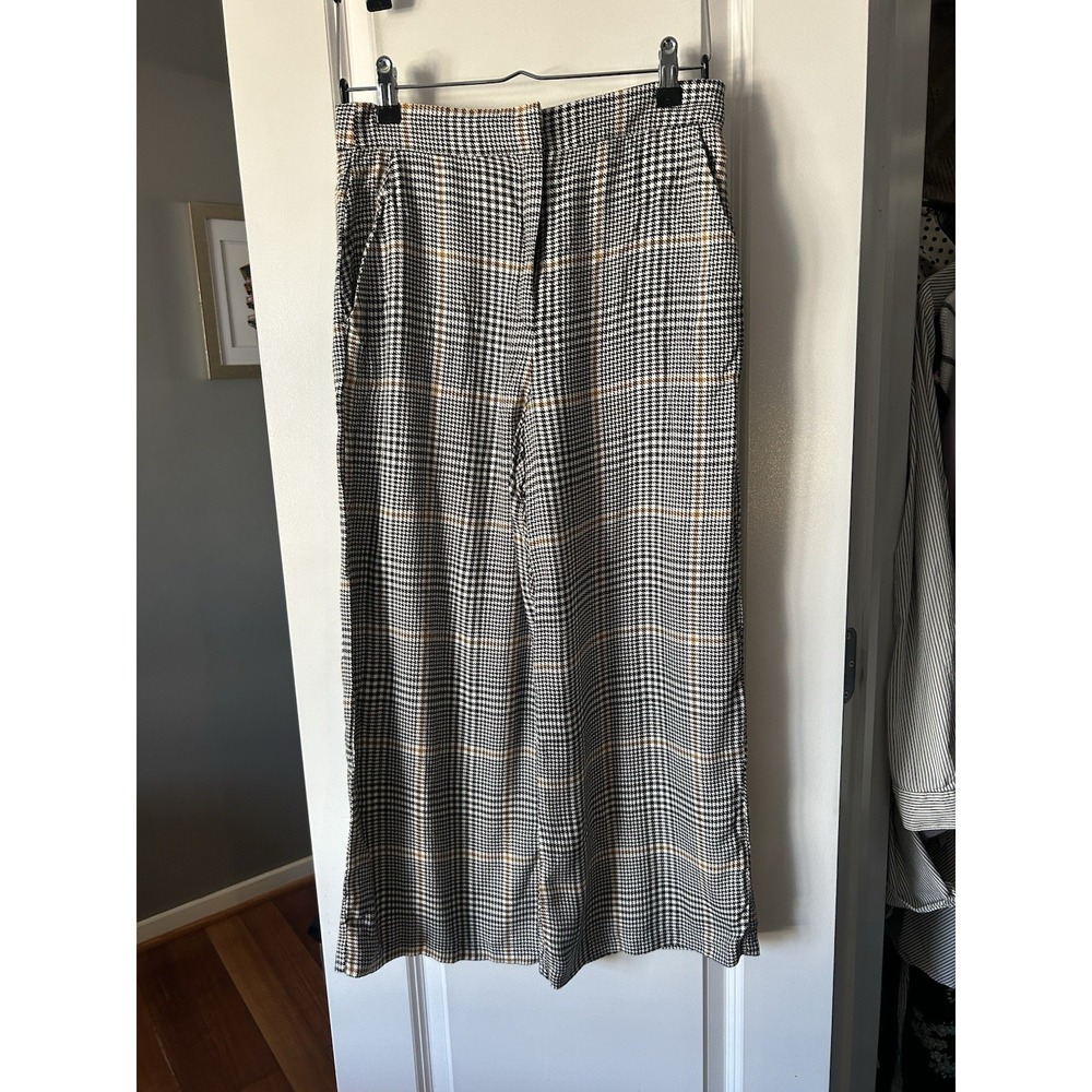 Mango NWT Black White Beige Plaid  Cropped Wide Leg Trouser Pants Size 4